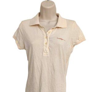 True Religion Brand Jeans Cotton TR Signature Polo Shirt Cream Beige NWT $88